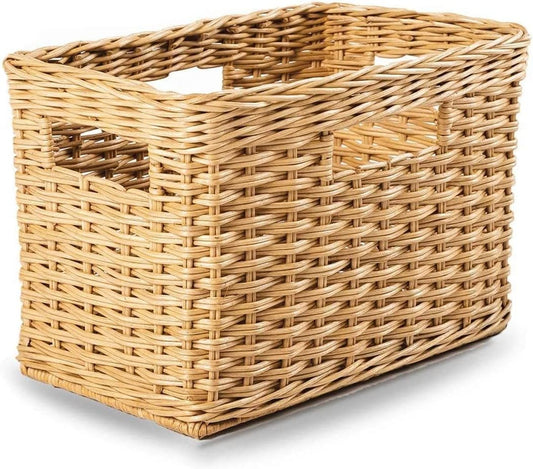 The Basket Lady Tall Rectangular Wicker Storage Basket, Small, 16.5 in L x 10.5 in W x 10.5 in H