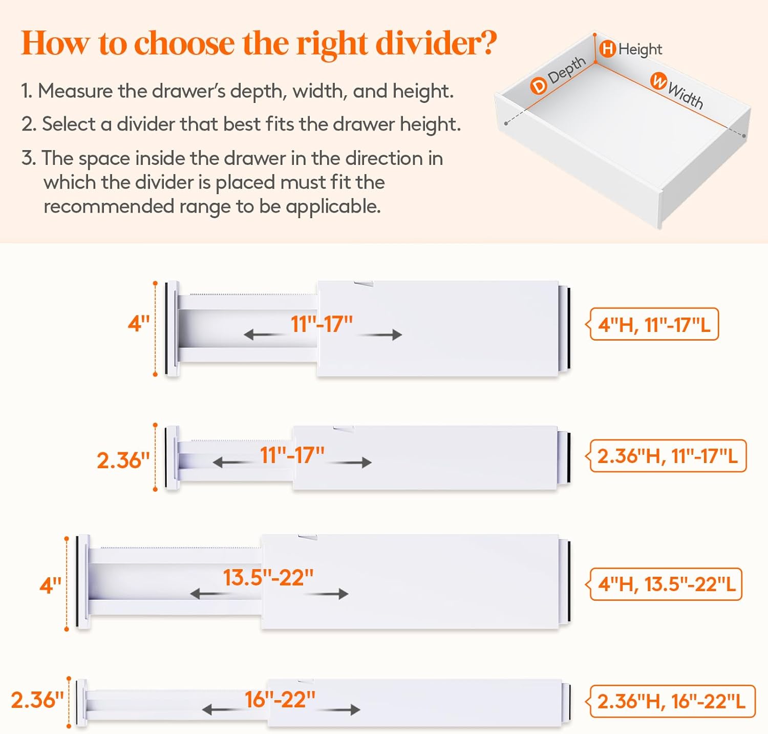 Lifewit 12 Pack Drawer Dividers 4" High,11-17" Adjustable Dresser Drawer Organizers for Clothes