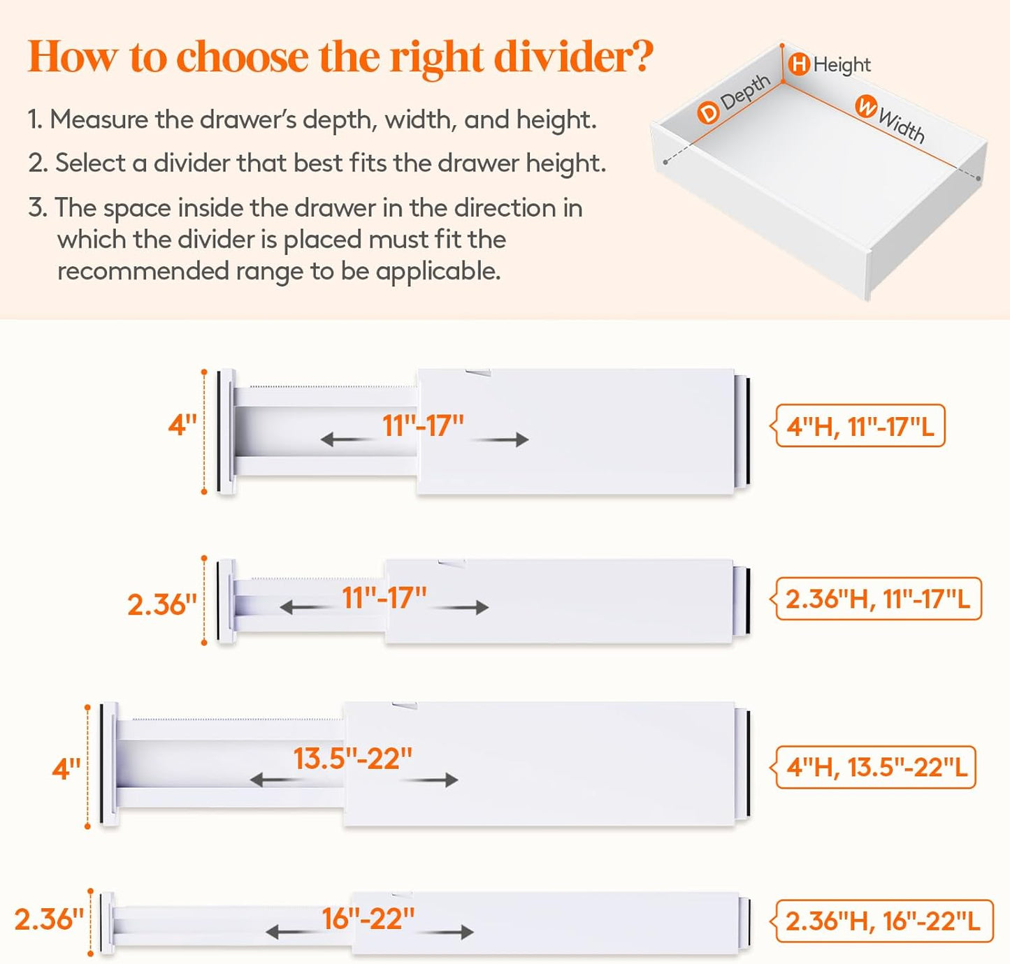 Lifewit 8 Pack Drawer Dividers 4" High,11-17" Adjustable Dresser Drawer Organizers for Clothes