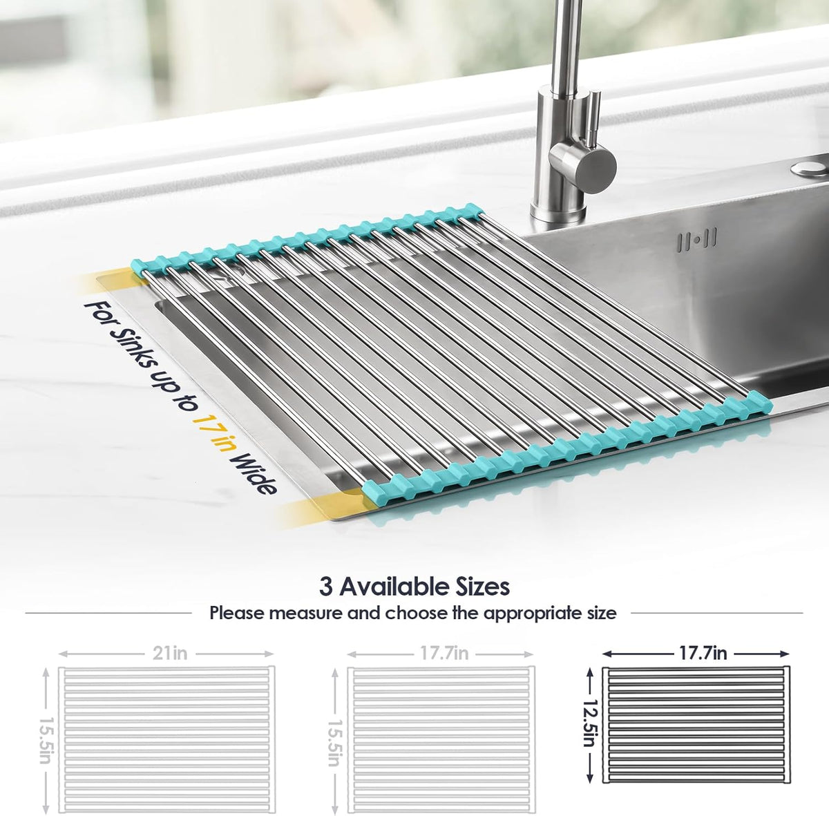 Tomorotec 17.7" x 12.5" Roll Up Dish Drying Rack Over Sink Drying Rack Sink Cover Kitchen Sink