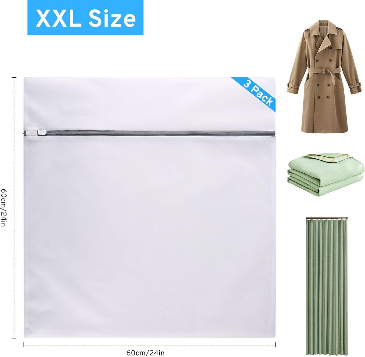 3 Pcs Mesh Laundry Bags Set for Delicates with AUTO-Lock Zipper, Lingerie Bags for Washing