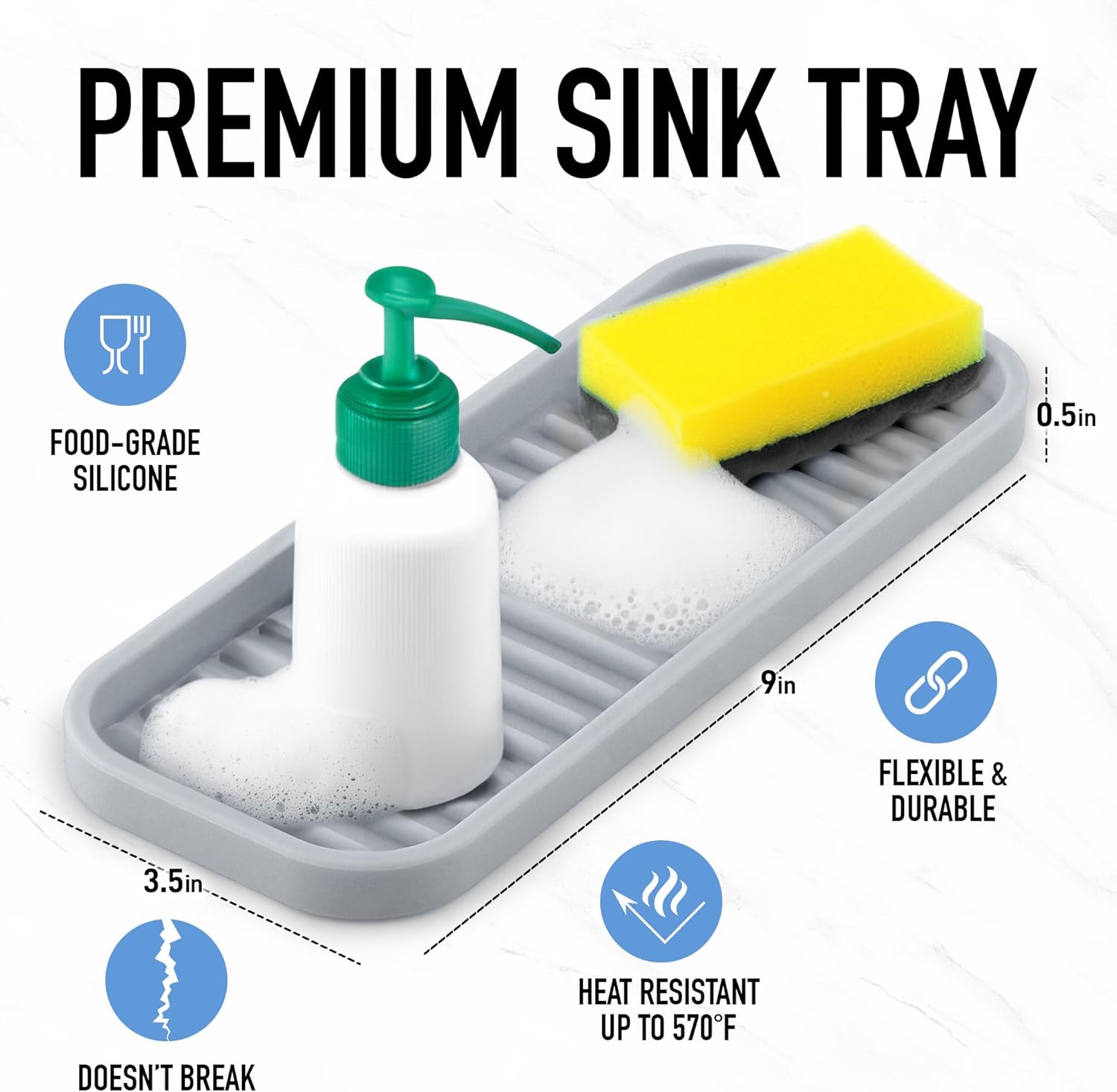 Zulay Kitchen (9x3.5) Silicone Sponge Holder for Kitchen Sink - Flexible Multipurpose Soap Tray