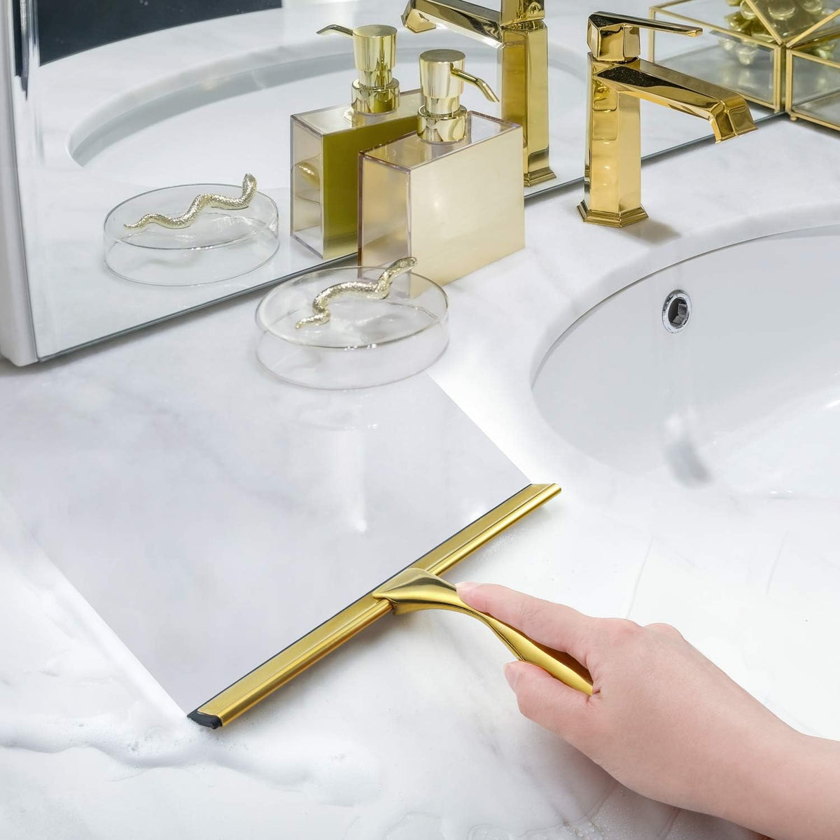 HIWARE All-Purpose Shower Squeegee for Shower Doors, Bathroom, Window and Car Glass - Brass