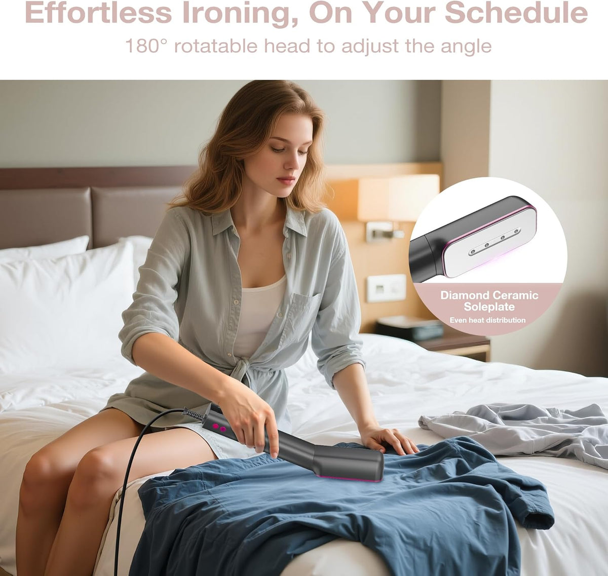 Newbealer 3in1 Clamp Travel Steam Iron with Global Voltage, 100-240V Clothes Steamer, Dry Ironing &