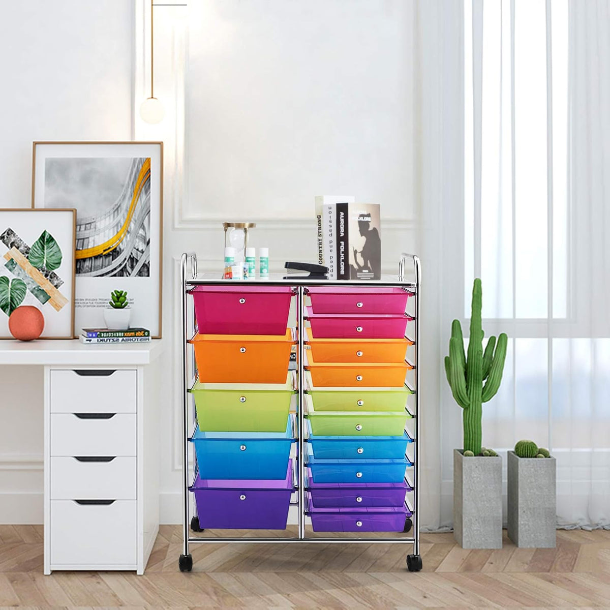 GOFLAME 15-Drawer Rolling Storage Cart, Multipurpose Movable Organizer Cart, Utility Cart for Home