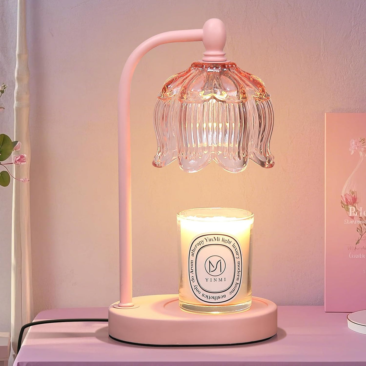 Pink Candle Warmer Lamp with Timer and Dimmer,Mother's Day Gifts for Mom/Wife, Melt Wax Warmer Lamp