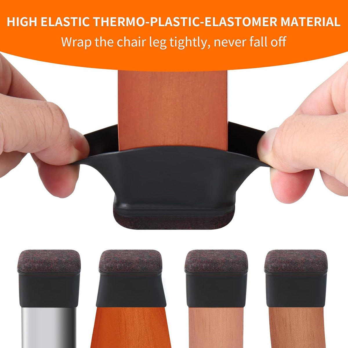 Ezprotekt 16 Pcs Rectangle Black Silicone Chair Leg Floor Protectors, Rectangle Felt Chair Leg