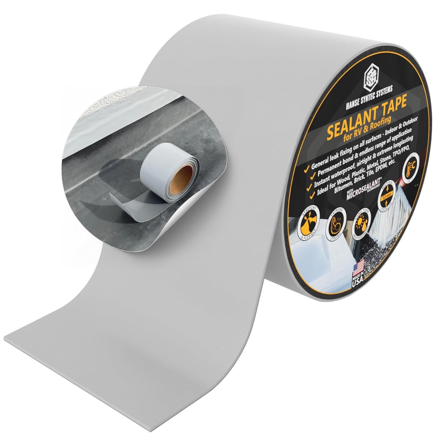 HSS Sealant Tape with MicroSealant - Waterproof Commercial Roofing Tape for Roof and RV Repair