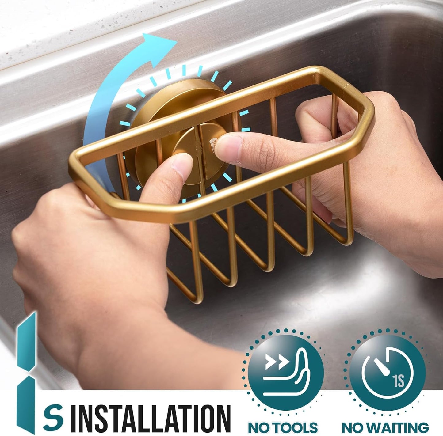 TAILI Sponge Holder for Kitchen Sink with Strong Suction Cup, Rustproof Aluminum Sink Caddy for