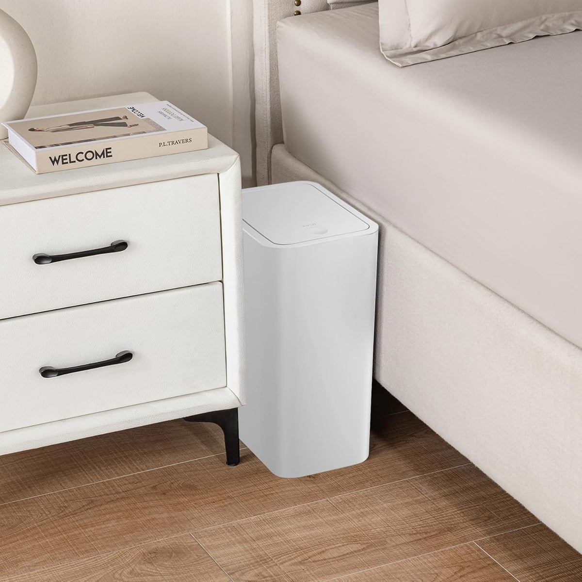 TIPGO Bathroom Trash Can with Lid, 4 Gallon / 15 Liter Small Garbage Can, Press Top Bin, Plastic