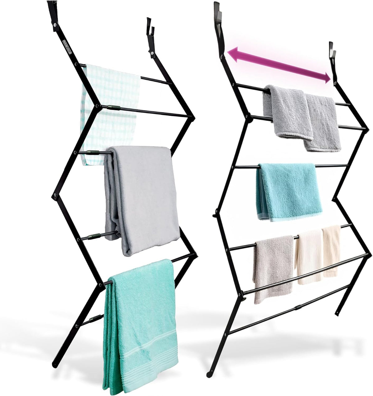BLACK+DECKER Over The Door Expandable Telescopic Drying Rack, Clothes Organizer, Towel Hanger