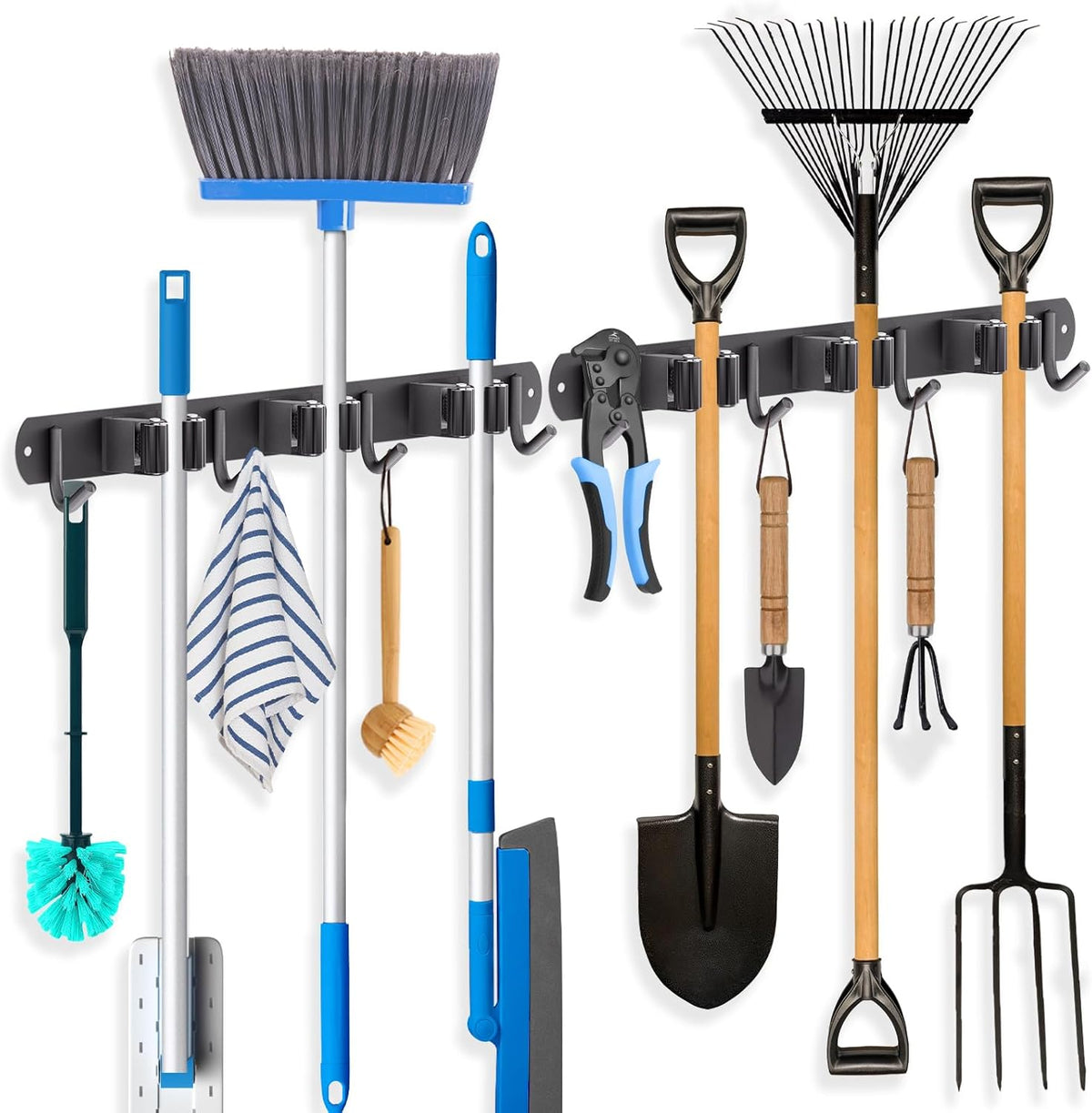 ZONGOOL 2 Pack Mop Broom Holder Wall Mount, Broom Organizer Storage Tool Racks Stainless Steel Self