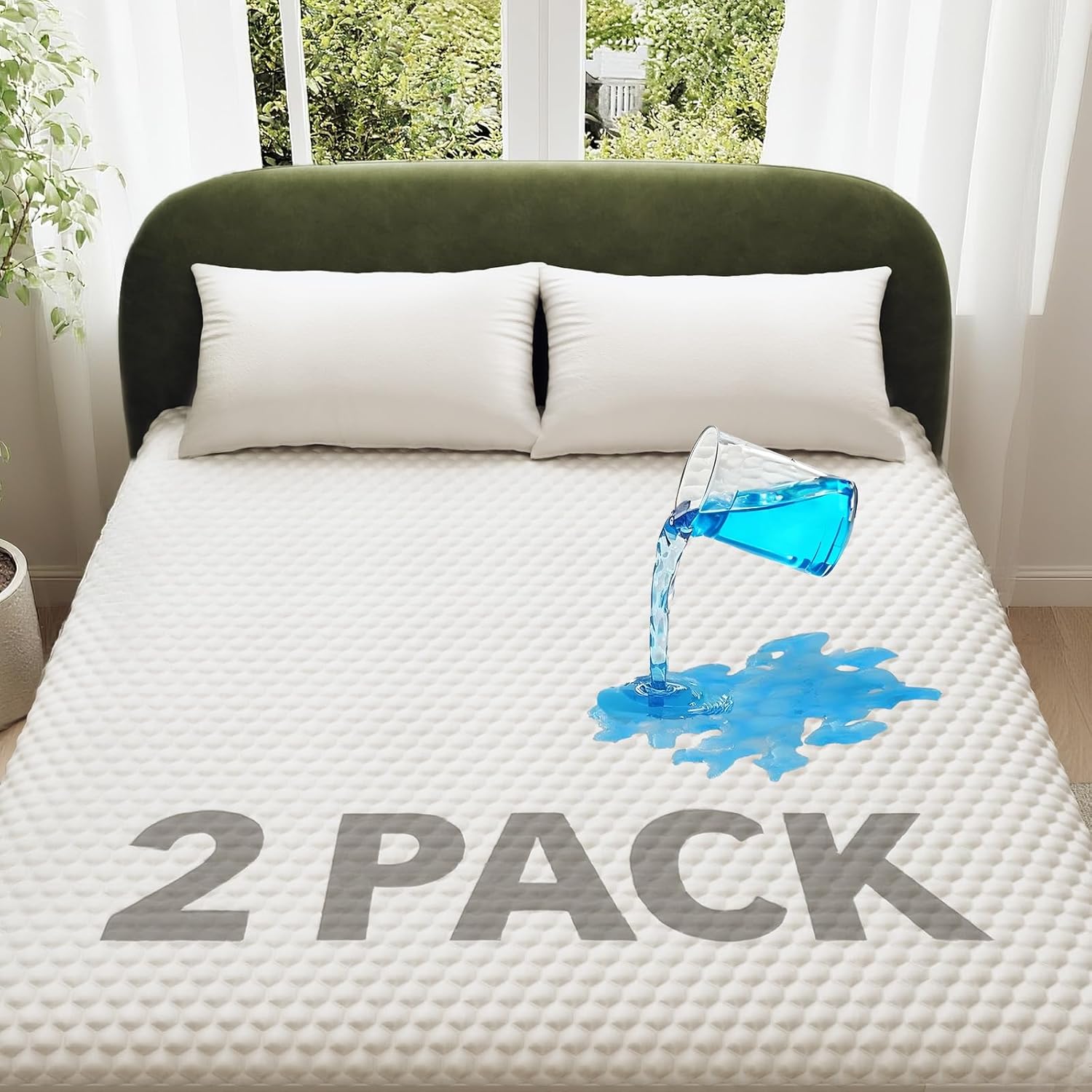 Ohgeni 100% Waterproof Mattress Protector, Twin XL-2 Pack, Fitted Sheet with Stretchable Pockets