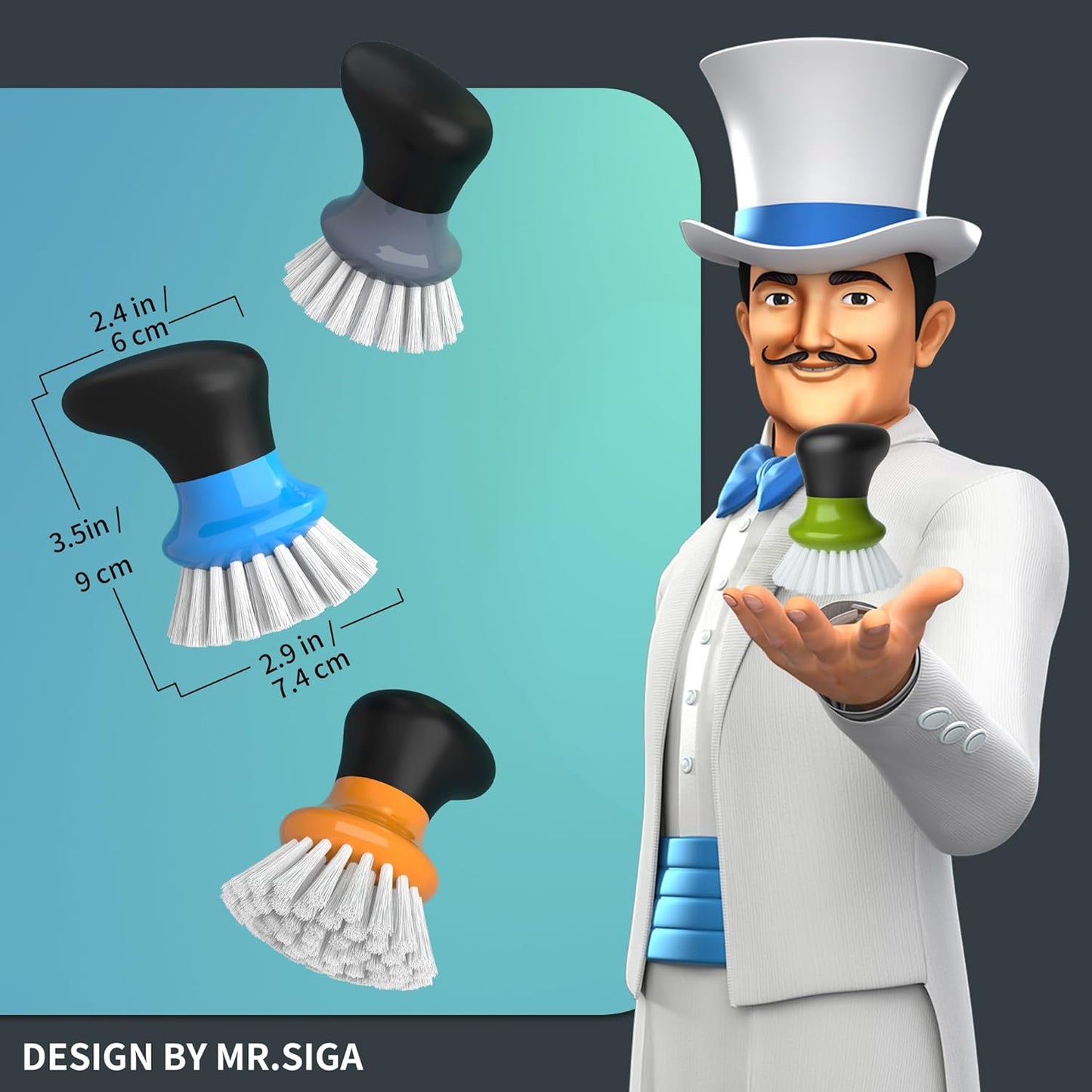 MR.SIGA Dish Scrub Brush, Palm Brush Dish Scrubber with Ergonomic Grip, Kitchen Brushes for Dishes