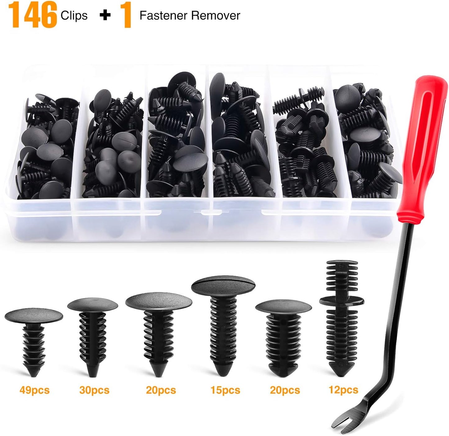 GOOACC 146PCS Nylon Bumper Shield Retainer & Double End Xmas Tree Retainers Clips Universal Auto