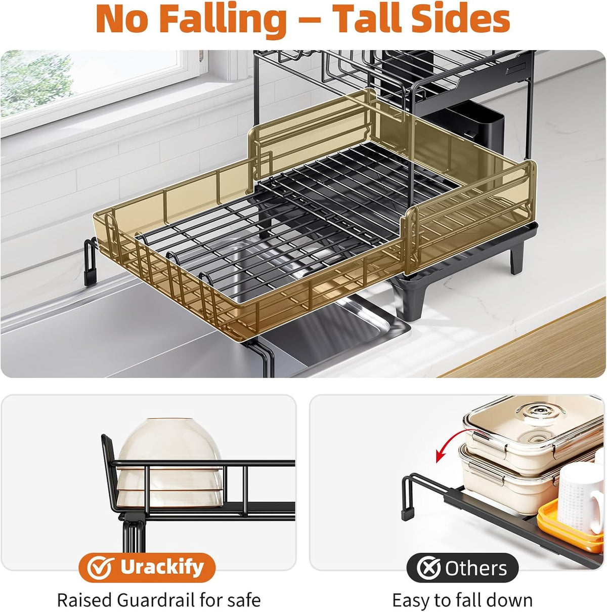 Dish Drying Rack - Extendable Dish Drainer, Large Dish Rack for Kitchen Counter, Rustproof Dish