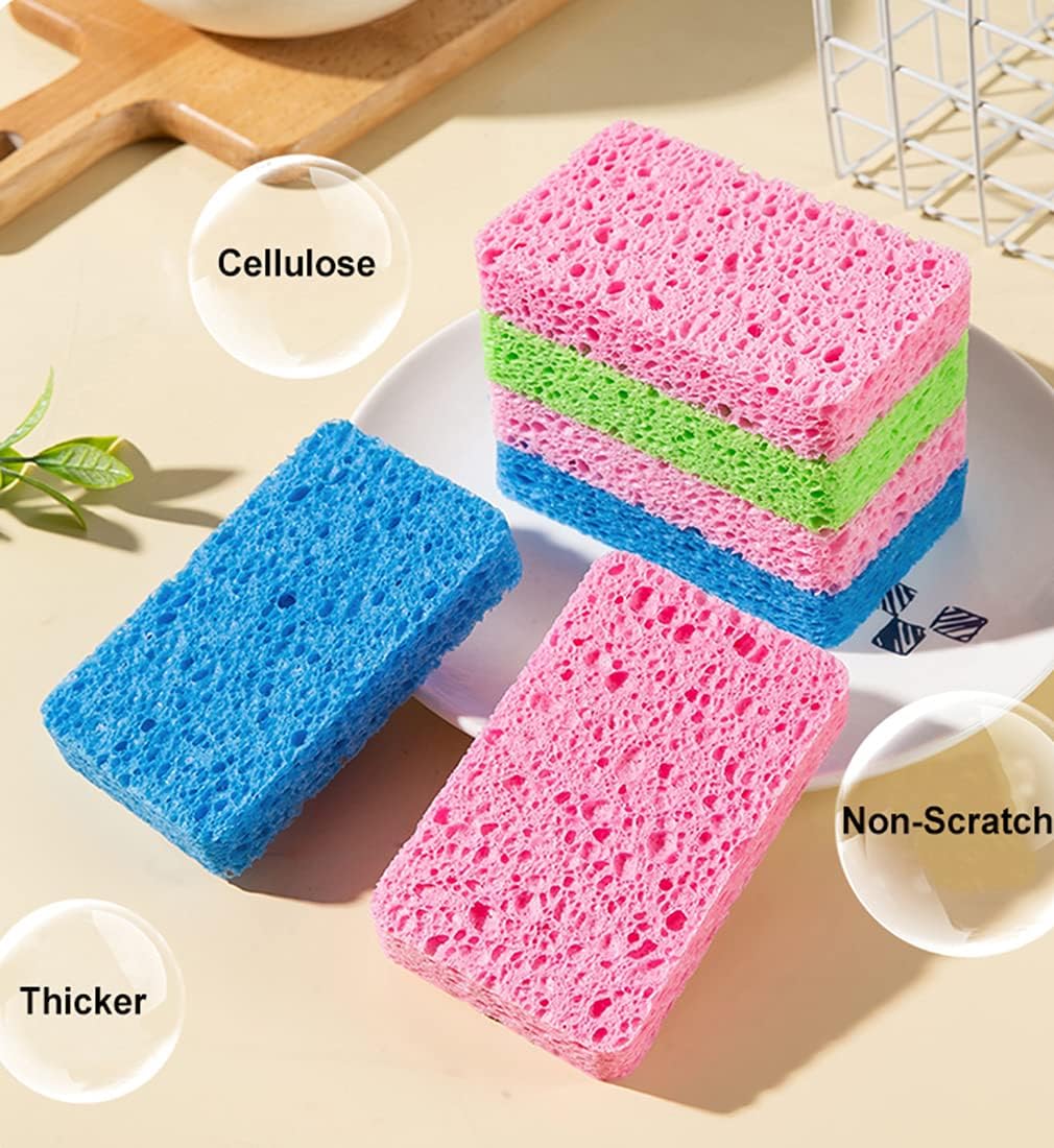 METUUTER 12-Count Kitchen Sponges- Compressed Cellulose Sponges Non-Scratch Natural Dish Sponge for