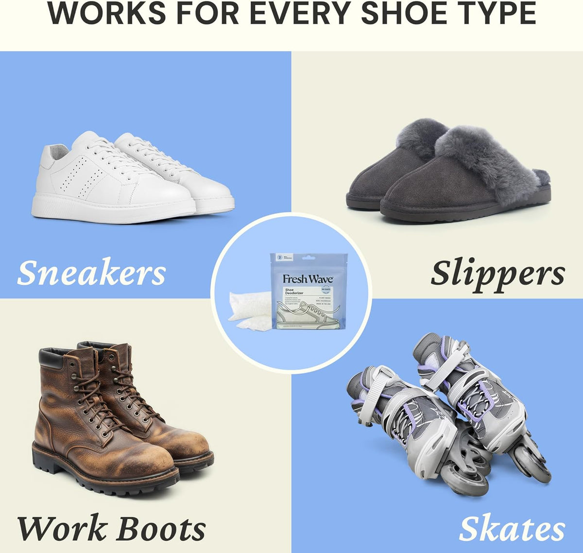 Fresh Wave Shoe Deodorizer, 1 Pack (2 Count) – Natural & Safe Shoe Freshener for All Types of