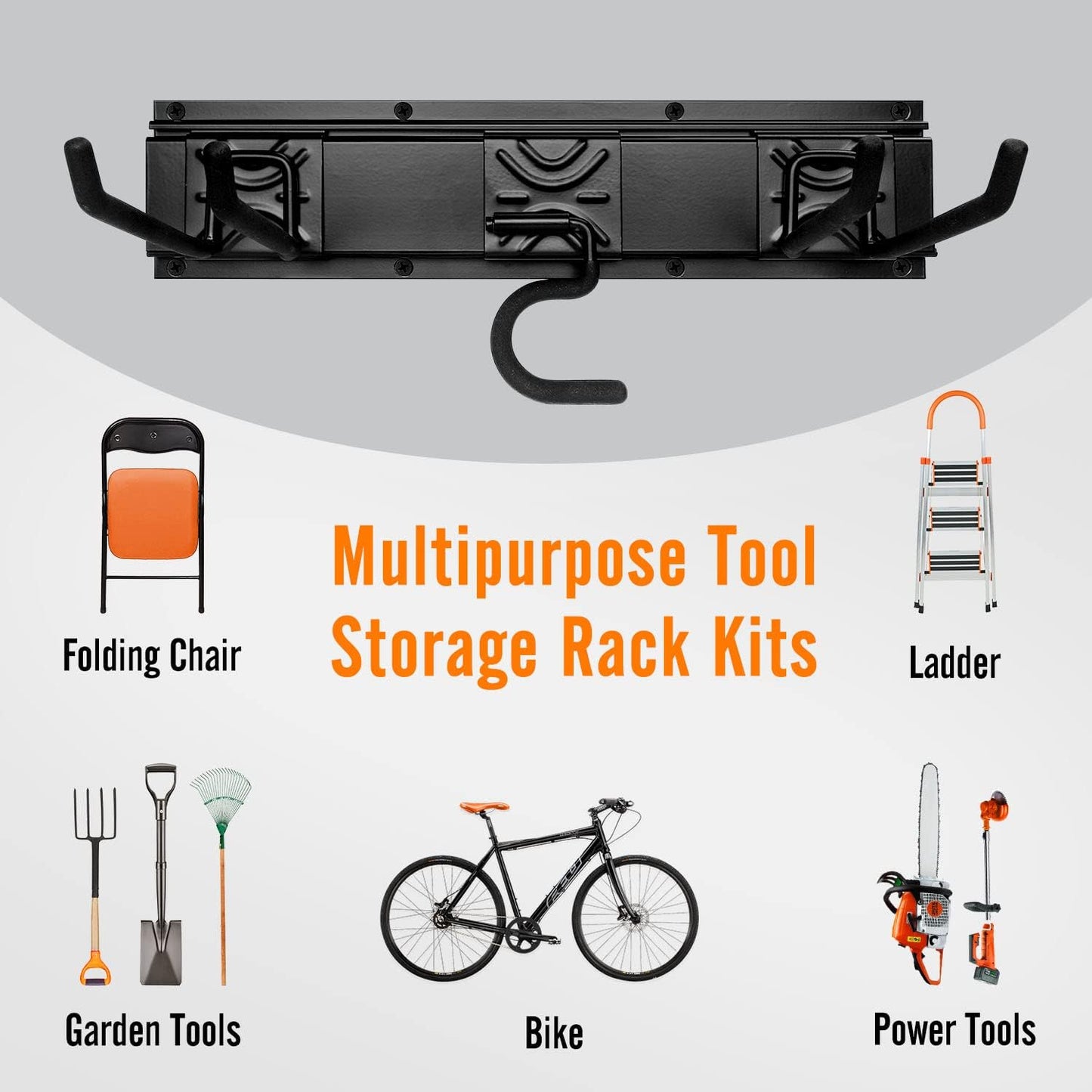 Garden Tool Rack Set, Garage Wall Organization Hanger with 3 Mop Holder and 6 Multi-Purpose Hooks