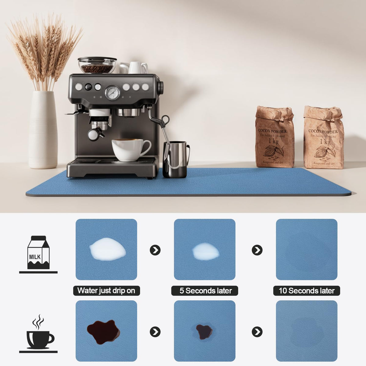 Dish Drying Mat for Kitchen Counter | Coffee Bar Mat for Countertops | Heat Resistant Drainer Mat