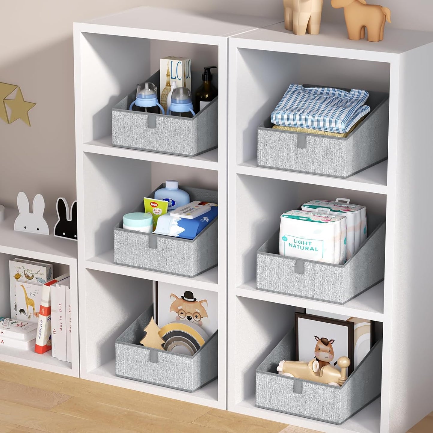 DIMJ Closet Storage Bins 6 Pack - Fabric Trapezoid Closet Organizer Bin, Foldable Storage Baskets