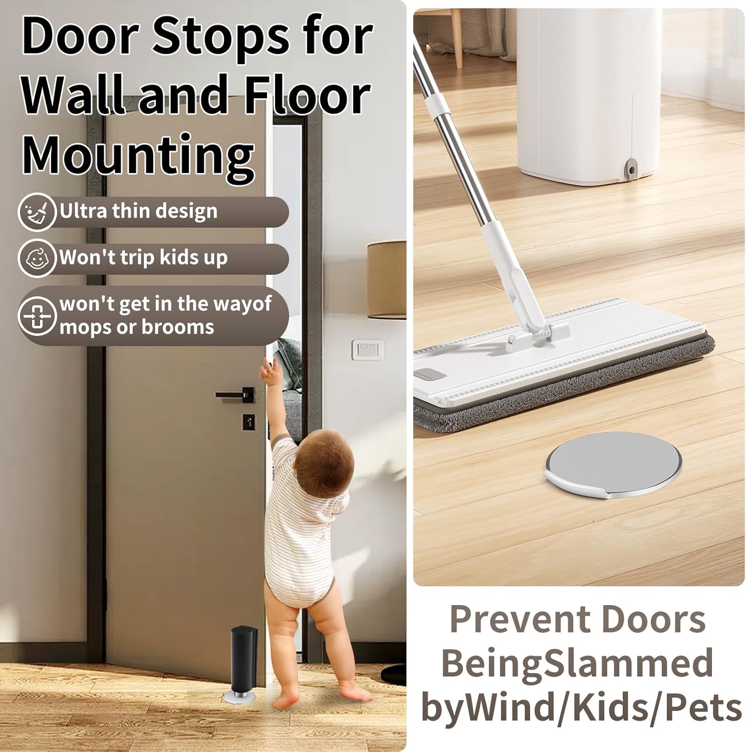 Magnetic Door Stoppers Black WYGWP Stainless Steel No Drilling Wedge Stops Heavy Duty Catch Holder