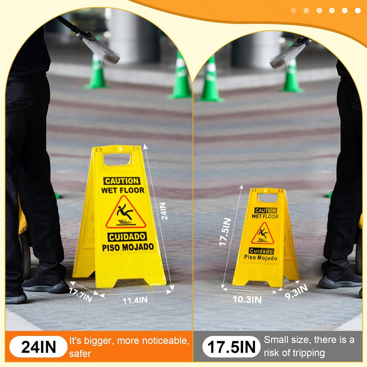 XPCARE 24 Inches Caution Wet Floor Sign, 5PACK Yellow Bilingual Double-Sided Safety Warning Signs,A