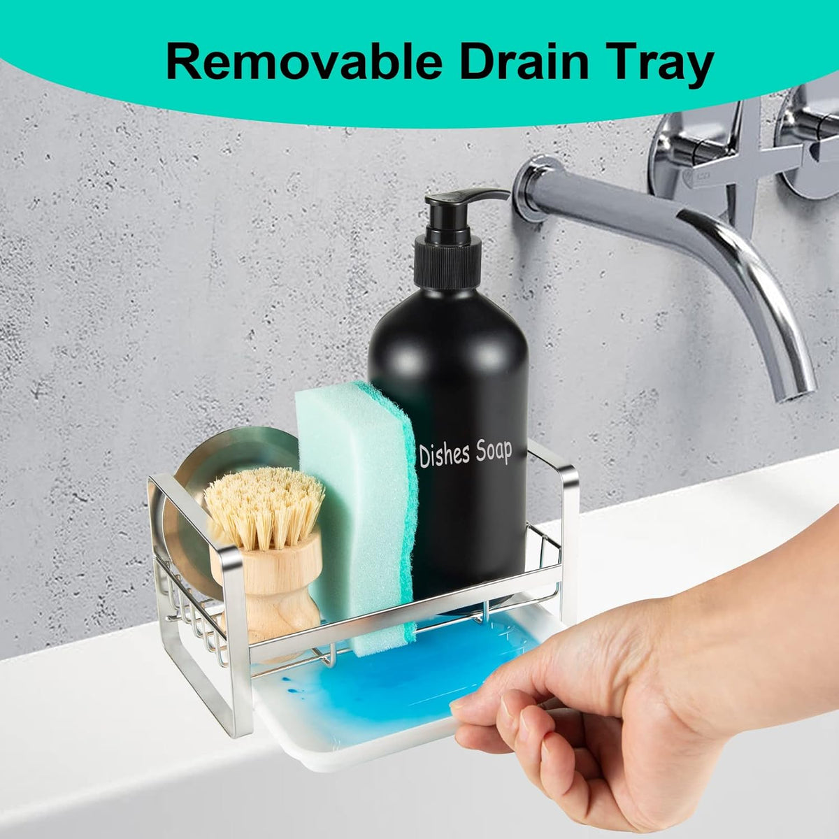 TEZZ Sponge Holder for Kitchen Sink, Stainless Steel Kitchen Storage Sink Caddy for Organizing