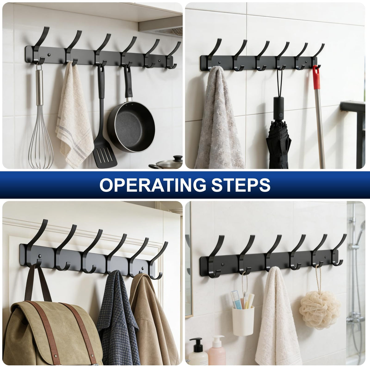 ZBDPOVT Wall Mounted Coat Rack, 6 Hooks for Hanging Clothes, Black, 2-Pack