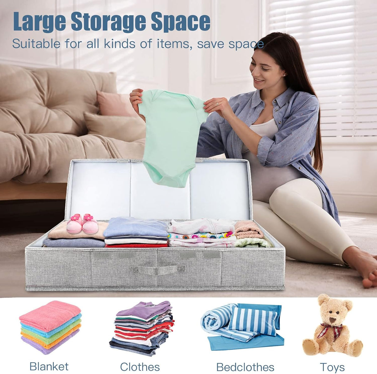 Underbed Storage Containers Bin with Lids, Large Under Bed Storage Organizer Box with Handle
