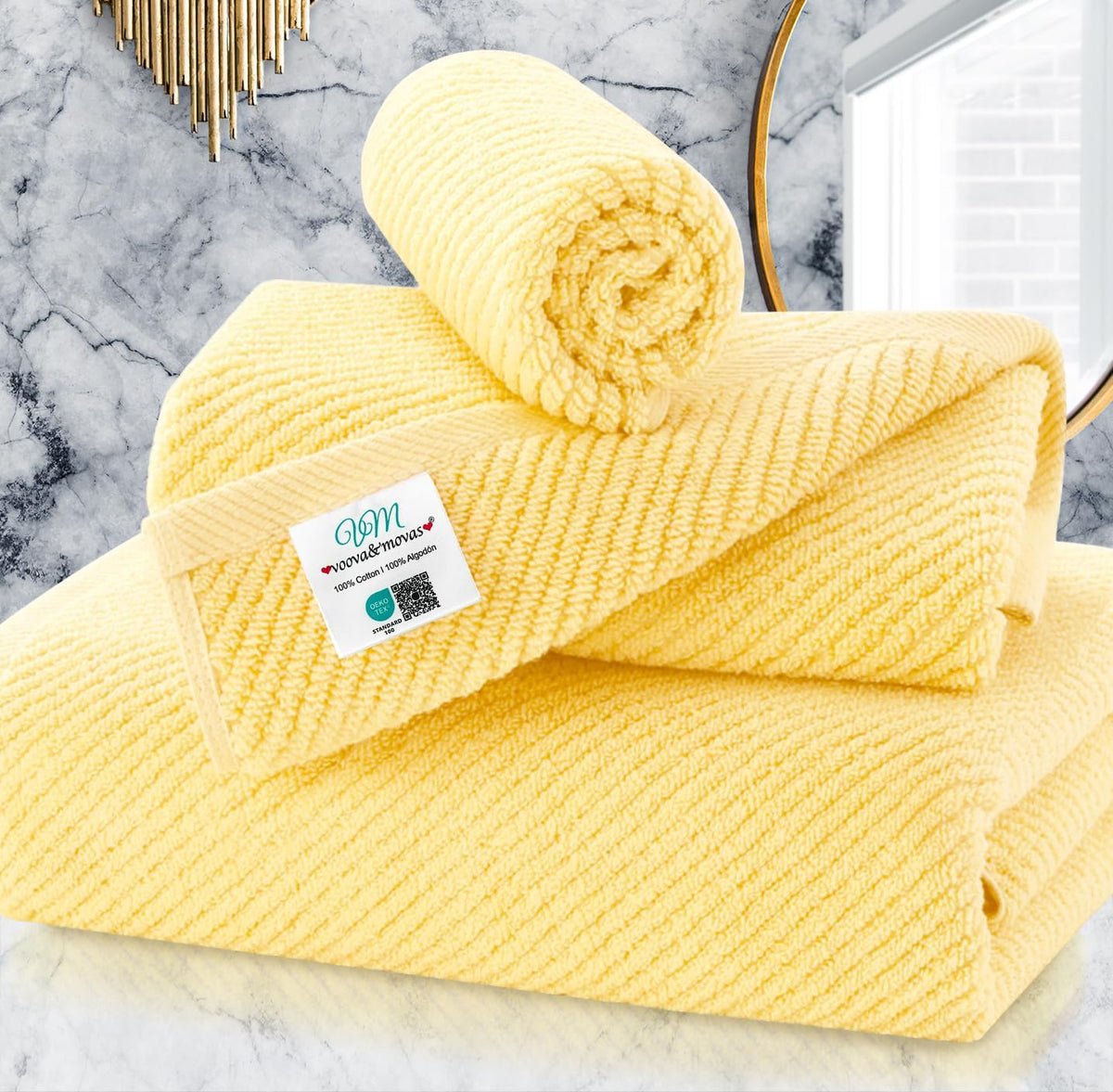 Yellow Towels for Bathroom - 100% Cotton | Quick Dry | Soft | Thick | Large, 3 Piece Towel Set, 1