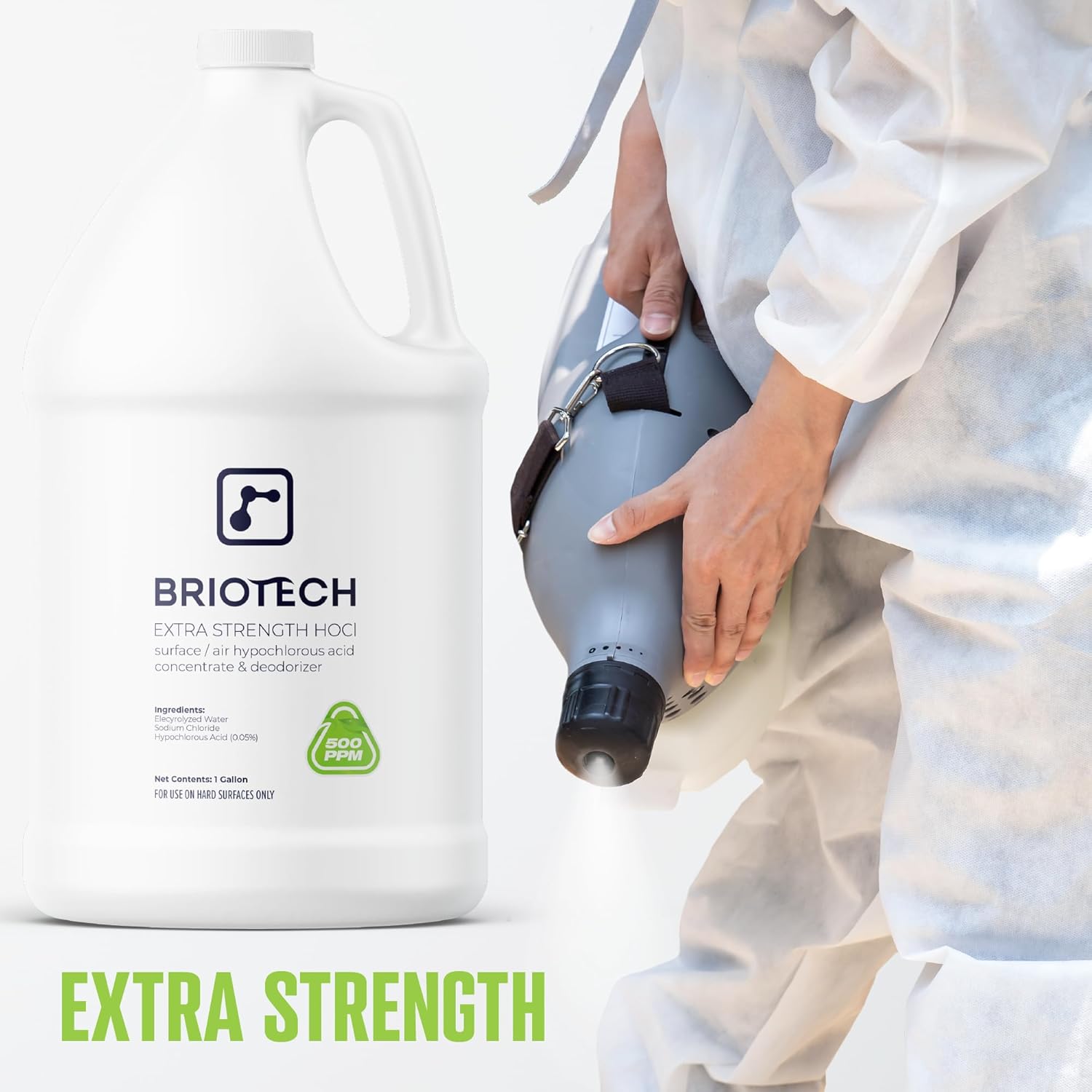 BRIOTECH Extra Strength HOCl Cleaner, 500 PPM Hypochlorous Acid Concentrate, ULV Foggers &