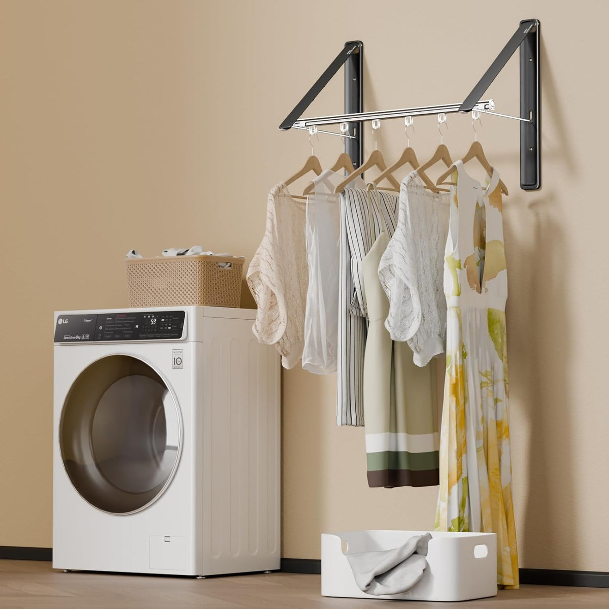 Clothes Drying Rack Retractable, Wall Mounted Clothes Hanger Rack for Laundry Room, Laundry Drying