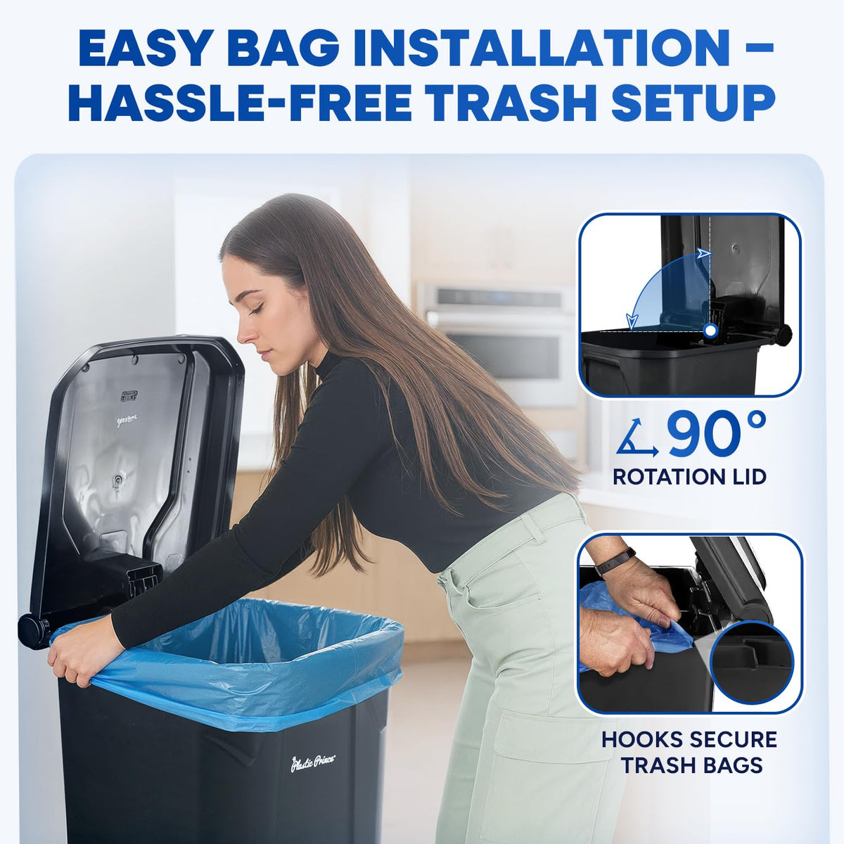 27 Gallon Step-On Trash Can/Container, Black Plastic Dustbin with Lid and Foot Pedal, Hands-Free