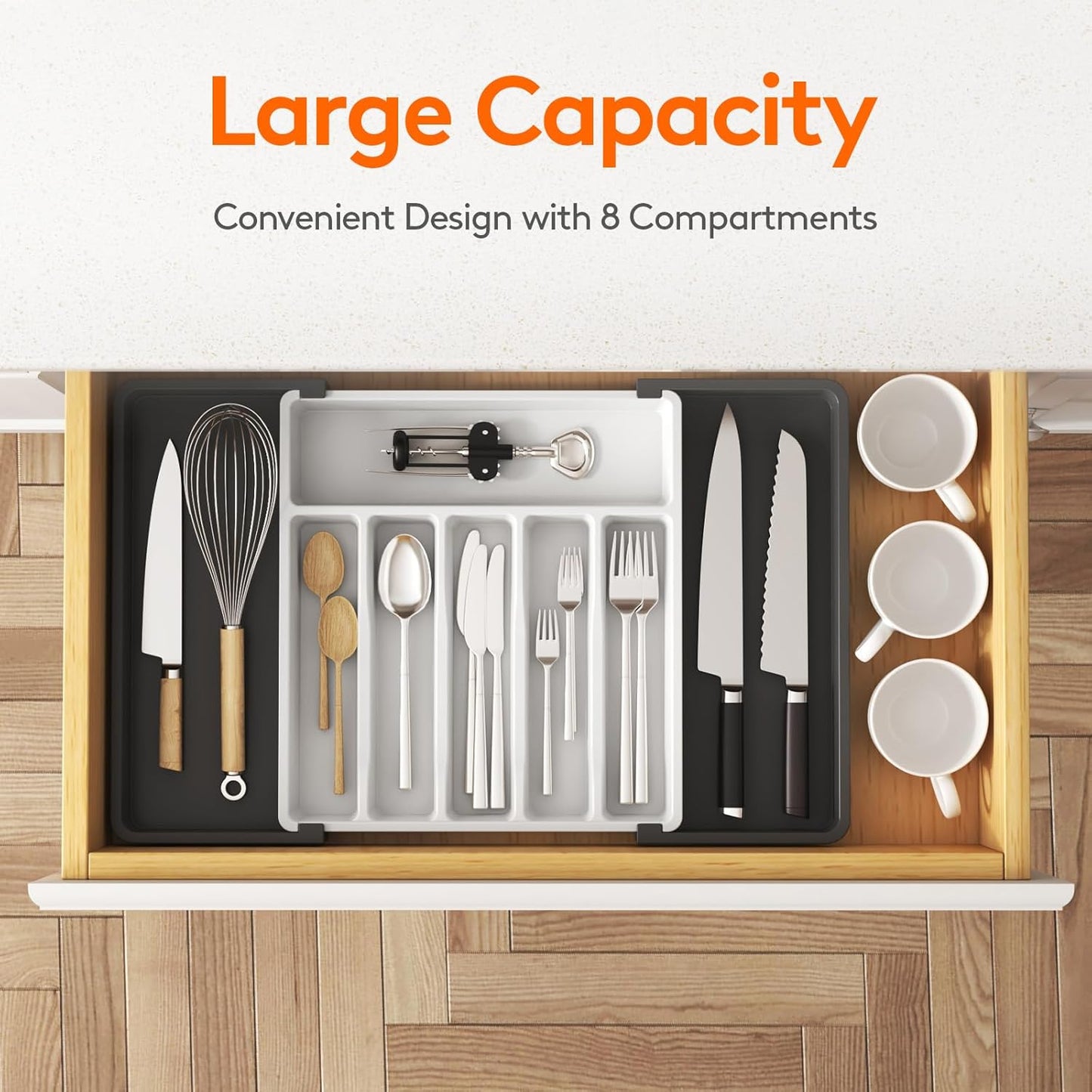 Lifewit Silverware Drawer Organizer, Expandable Utensil Tray for Kitchen, BPA Free Flatware and