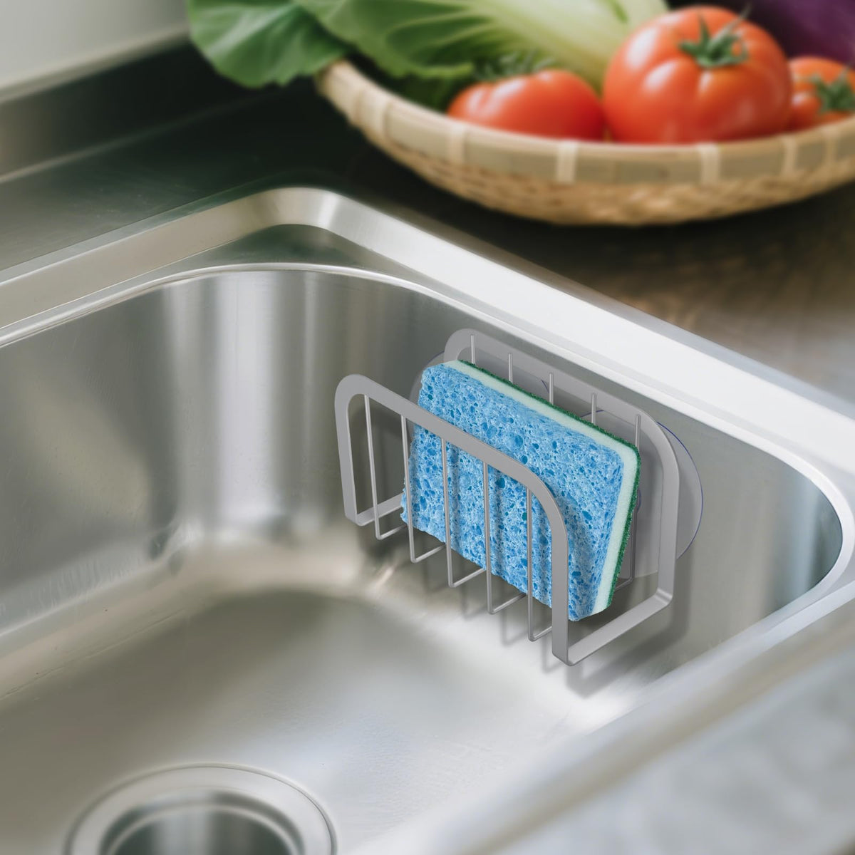 Sponge Holder for Kitchen Sink,Kitchen Sink Caddy with Sponge Holder-Silver