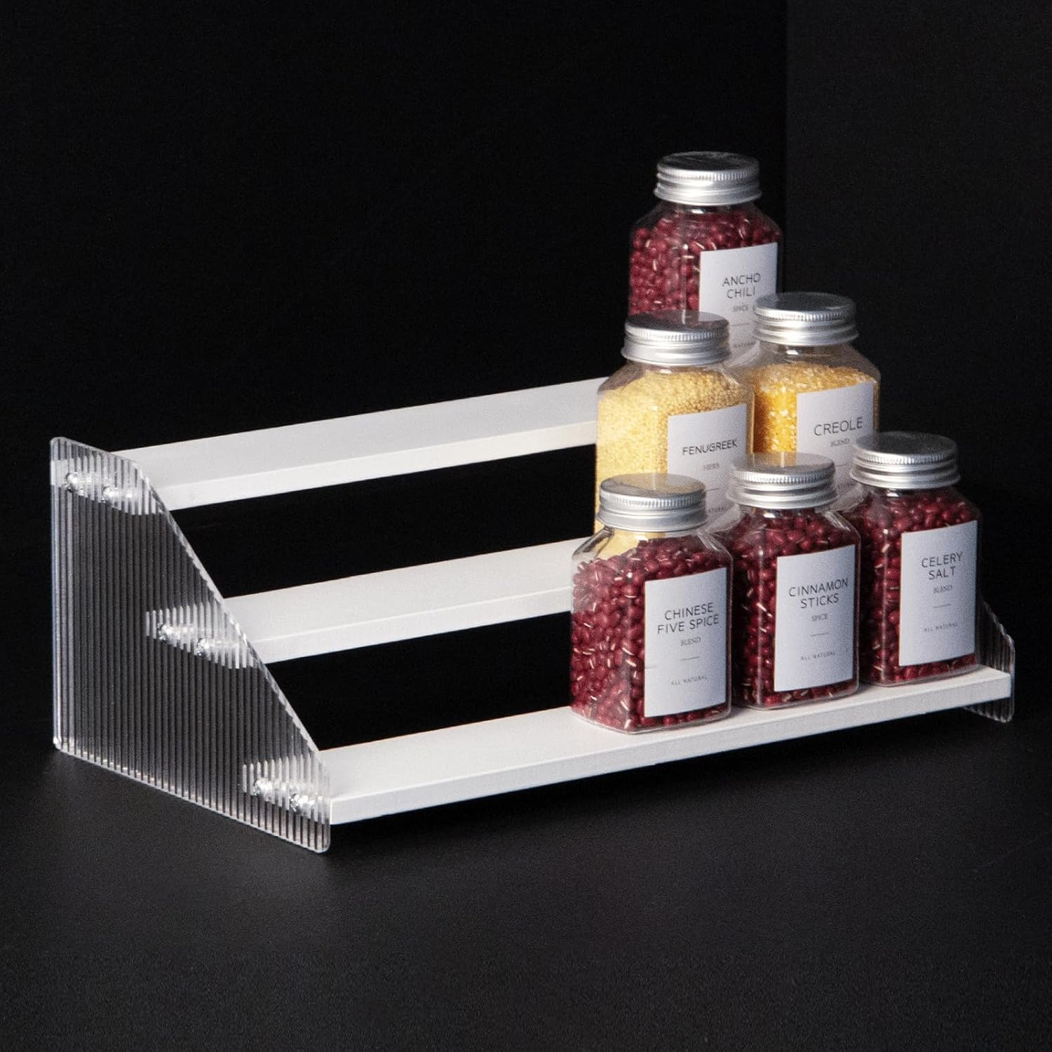 nianfeng Tiered Spice Rack, 3-Tier Spice Pantry Kitchen Cabinet Organizer, 12-Inch, Natural Wood
