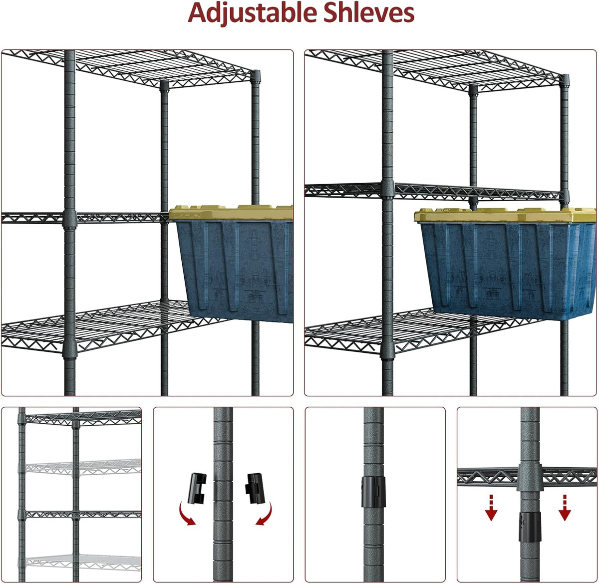 IZEUK Storage Shelves Outdoor Wire Shelving Unit Metal Rack 4 Tier, 17.7" D x 47.24" W x 59" H, Grey