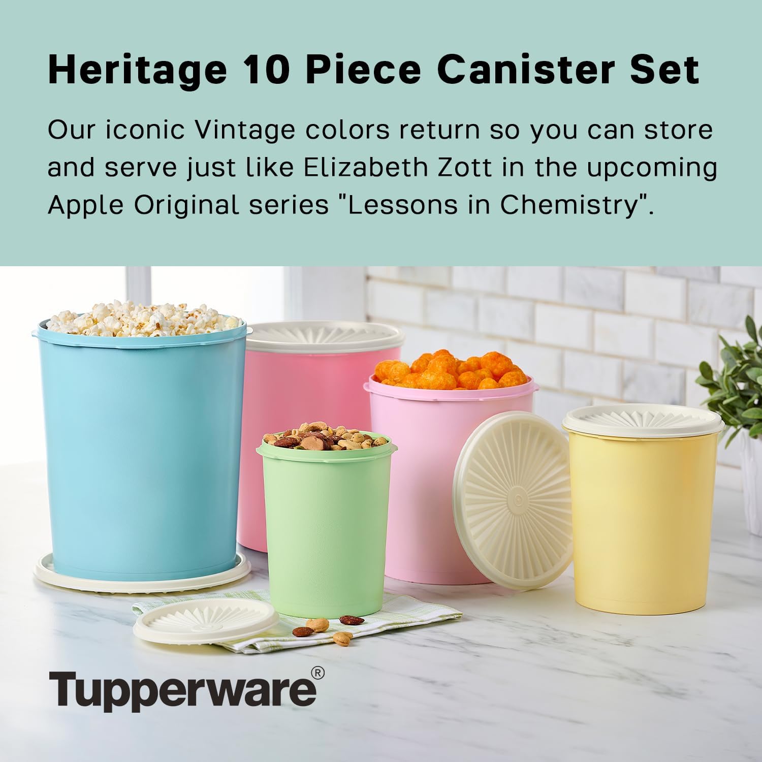 Tupperware Heritage Collection 10 Piece Nested Canister Set in Vintage Colors, Dishwasher Safe and