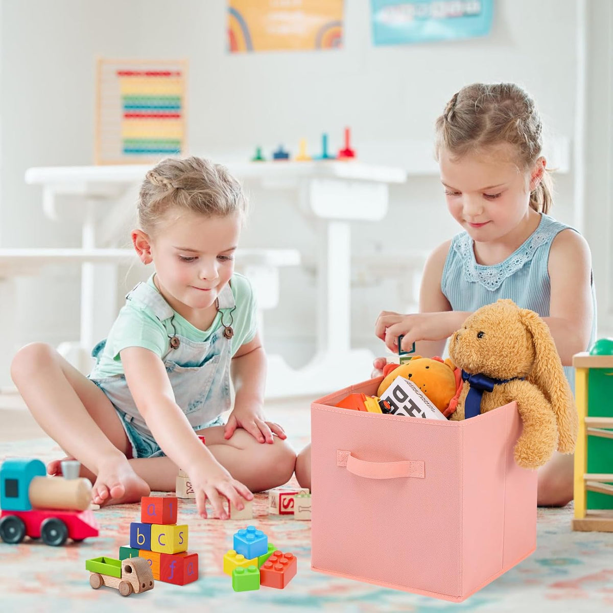 Stero 13x13x13 Inch Fabric Storage Bins 6 Pack Fun Colored Durable Storage Cubes with Handles