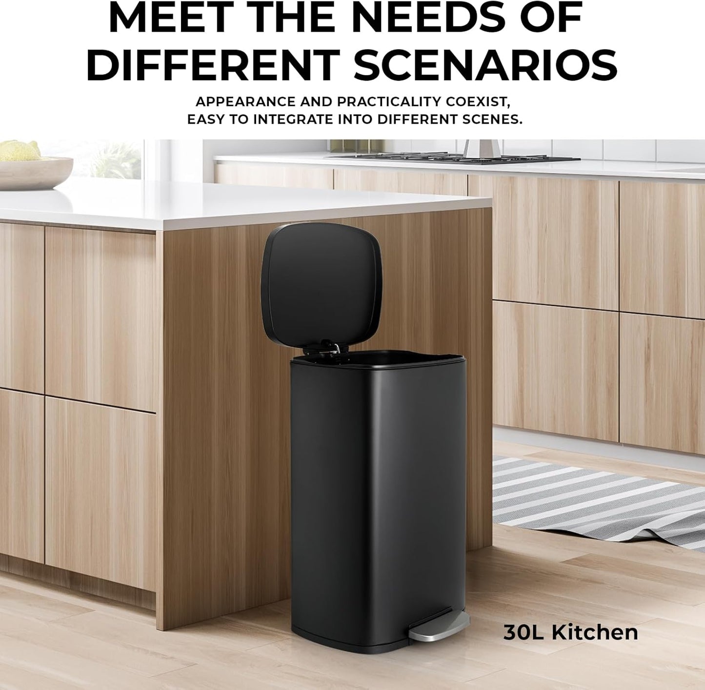13.2 Gal Kitchen Trash Can, 50L Recycling or Garbage Bin, Brushed Stainless Steel Waste Basket