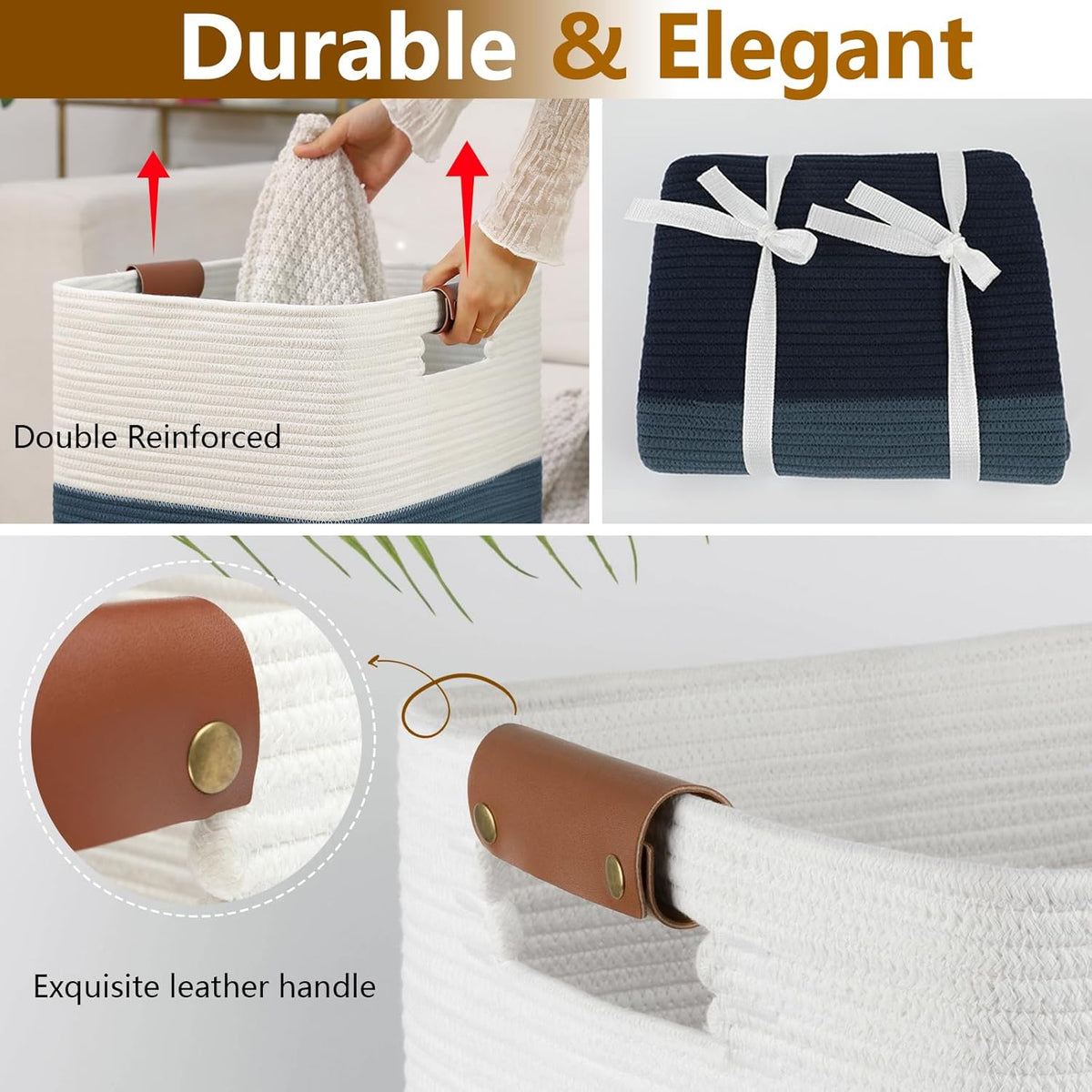Laundry Hamper 96L Extra Large Laundry Basket, Woven Blanket Basket, Cotton Woven Storage Hamper