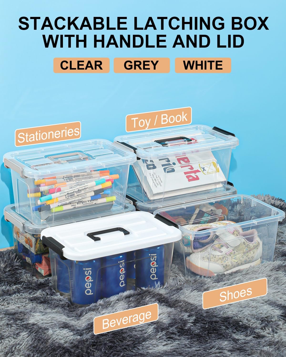 NUMIFUN Plastic Storage Bins With Lids 6 Pack Storage Organizer Bins, 7 Quart Stackable Storage