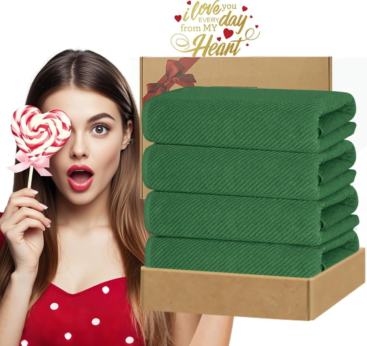 VOOVA & MOVAS Hunter Green Bath Towels, Bath Towels Set of 4, Large 30" x 56" - 100% Cotton | Quick