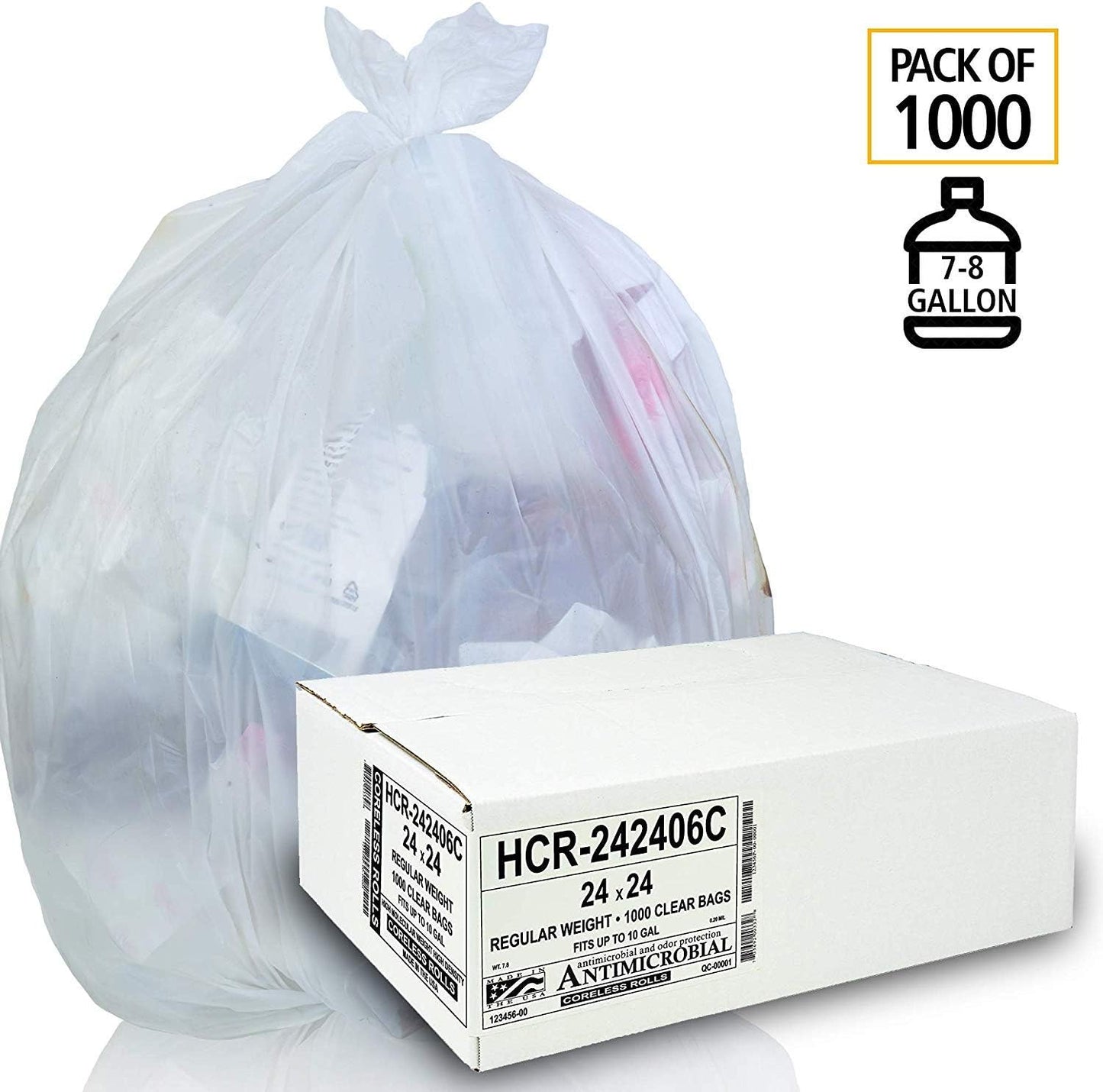 Aluf Plastics High Density Trash Bags, 10 Gallon, 1000 Count, 6 Micron (eq), 24" x 24", Clear, for