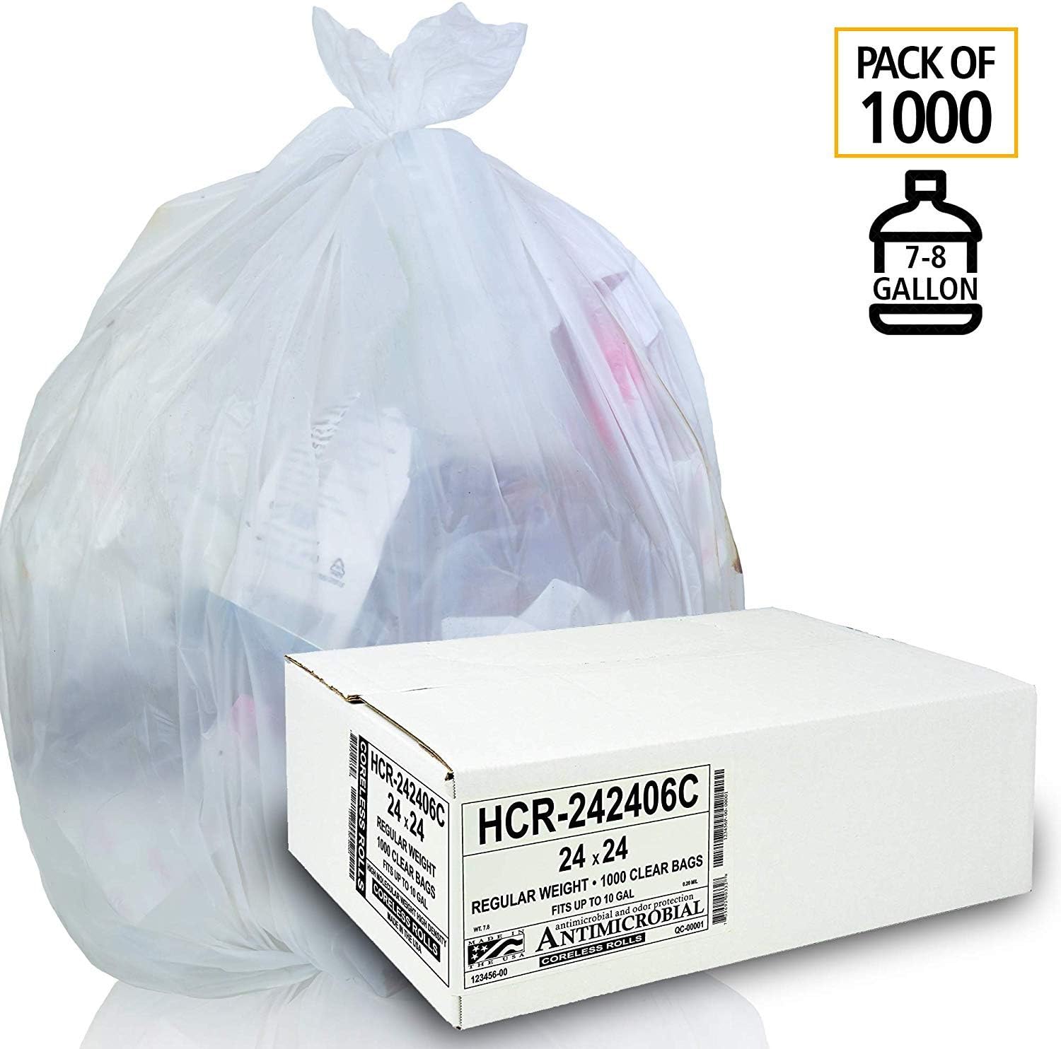 Aluf Plastics High Density Trash Bags, 10 Gallon, 1000 Count, 6 Micron (eq), 24" x 24", Clear, for
