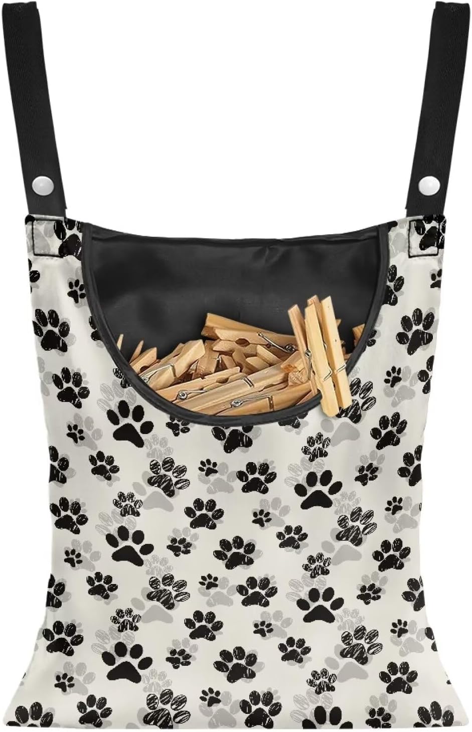 Dog Paw Print Clothespin Bag with Hanging Hook Summer Laundry Clothes Pin Holder Waterproof Clothes