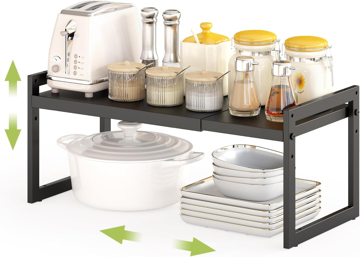 DOLALIKE Expandable kitchen Countertop Organizer, Stackable Cabinet Shelf Organizers, Space Saving