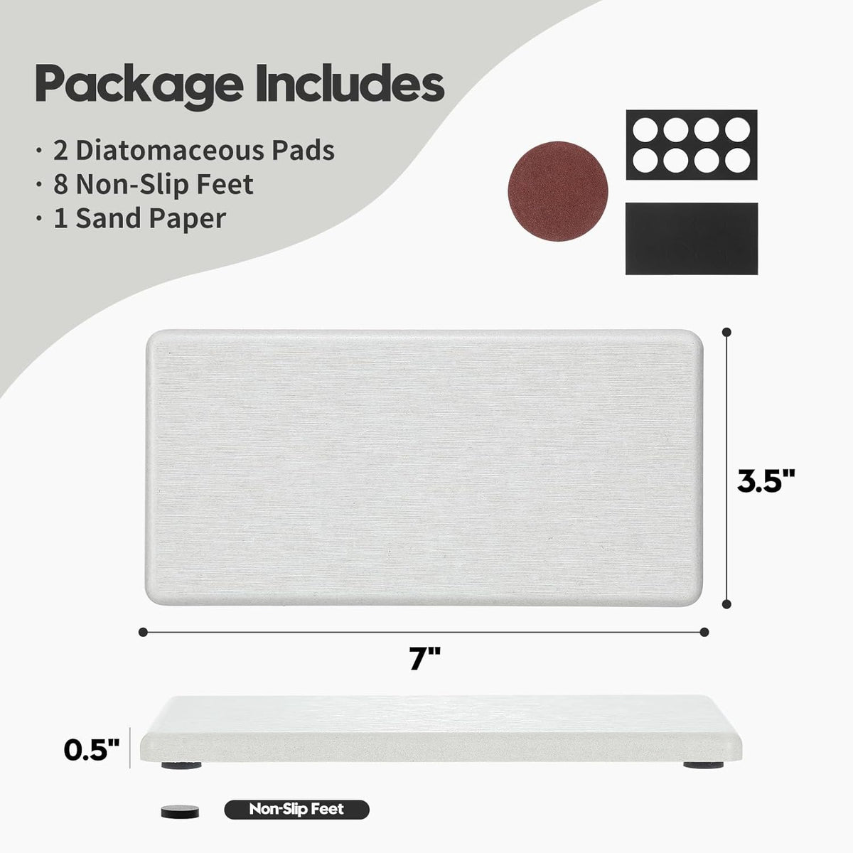 2PCS 7"x3.5" Water Absorbing Bathroom Sink Vanity Trays, Diatomite Stone Quick Drying Mat for