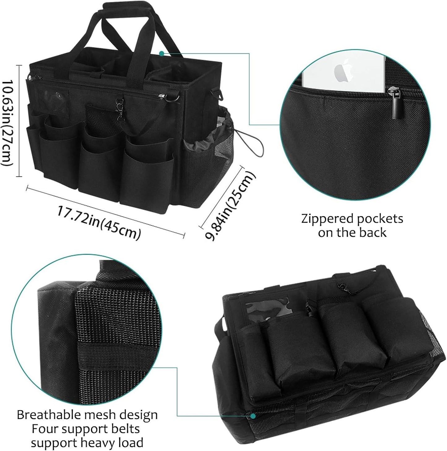 Qivine Cleaning Caddy with Handle, Cleaning Supply Caddy Foldable Tool Bag Cleaning Products